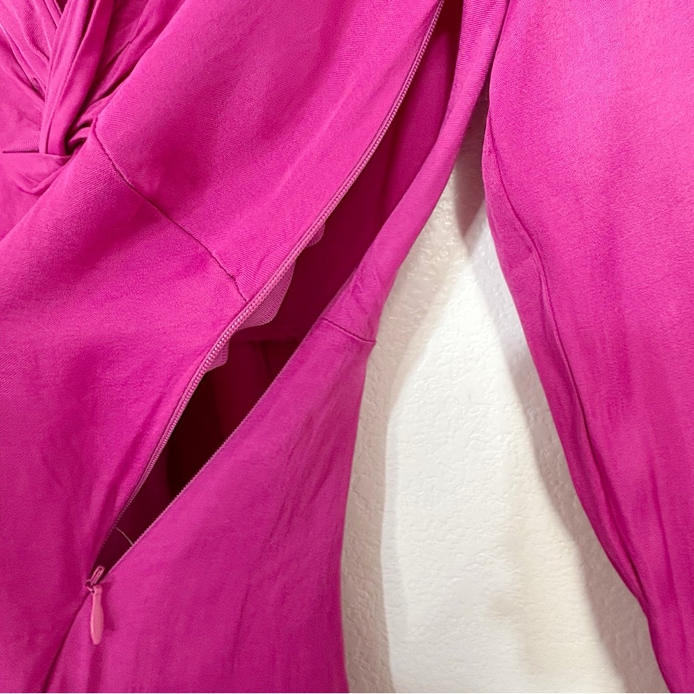 ZARA • Pink Satin Front Twist Midi Dress - Picture 4 of 6